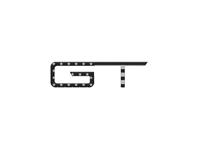 Rear GT Emblem Inserts; Black/Sliver American Flag (2024 Mustang GT)