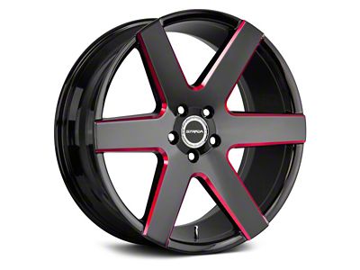 Strada Coda Gloss Black with Candy Red Milled Wheel; 20x8.5; 15mm Offset (08-23 RWD Challenger, Excluding Widebody)