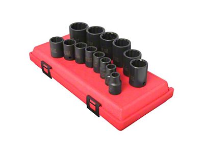 Sunex 1/2-Inch Drive SAE Impact Socket Set with Rail; 12-Point; 14-Piece