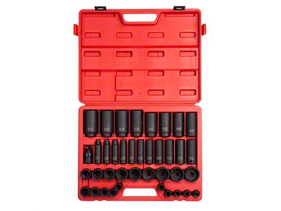 Sunex 1/2-Inch Drive SAE Standard and Deep Master Impact Socket Set; 12-Point; 39-Piece