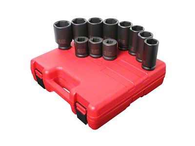 Sunex 3/4-Inch Drive Metric Deep and 4-Point Square Budd Wheel Impact Socket Set; 11-Piece