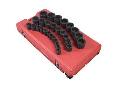 Sunex 3/4-Inch Drive SAE Impact Socket Set; 6-Point; 29-Piece