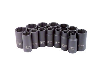 Sunex 3/8-Inch Drive Metric Mid-Depth Impact Socket Set; 6-Point; 14-Piece