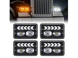 Suparee 4x6-Inch LED Headlights with DRL Turn Signal Lights; Black Housing; Clear Lens (79-86 Mustang)