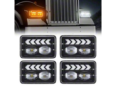 Suparee 4x6-Inch LED Headlights with DRL Turn Signal Lights; Black Housing; Clear Lens (79-86 Mustang)