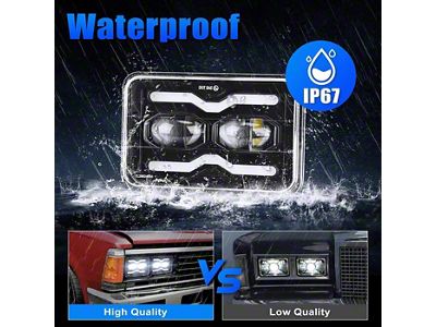 Suparee 4x6-Inch LED Headlights with White DRL and Amber Turn Signals; Black Housing; Clear Lens (79-86 Mustang)