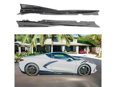 SuperAutoUSA 5VM Side Skirts; Gloss Black (20-26 Corvette C8)