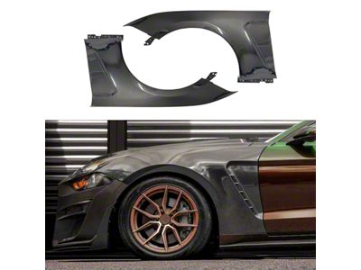 SuperAutoUSA GT350 Style Front Fenders; Carbon Fiber (18-23 Mustang GT, EcoBoost)