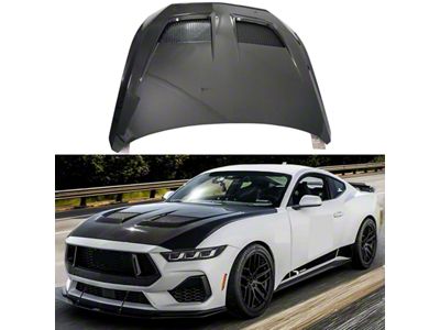 SuperAutoUSA GTD Style Vented Hood; Carbon Fiber (24-26 Mustang)