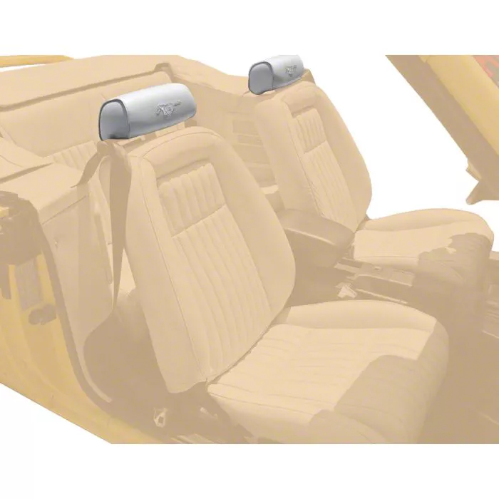 TMI Mustang Headrest Covers with Pony Logo; White Vinyl 437303965