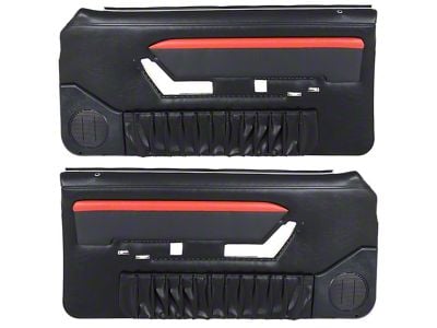 TMI Mach 1 Door Panels; Black with Red Stripe (90-93 Mustang Coupe & Hatchback w/ Power Windows)