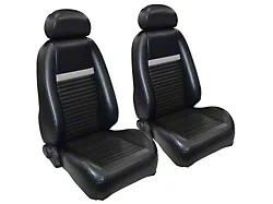 TMI Mach 1 Sport Front and Rear Seat Upholstery Kit; Dark Charcoal Leather with Silver Stripes (03-04 Mustang Mach 1)