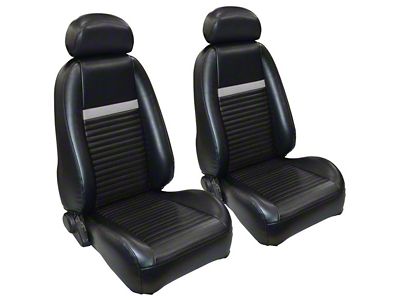 TMI Mach 1 Sport Front and Rear Seat Upholstery Kit; Dark Charcoal Leather with Silver Stripes (03-04 Mustang Mach 1)