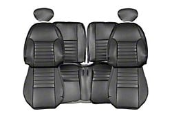 TMI OEM Style Front and Rear Seat Upholstery Kit with Pony Logo; Dark Charcoal Perforated Vinyl (01-04 Mustang GT Coupe)