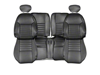 TMI OEM Style Front and Rear Seat Upholstery Kit with Pony Logo; Dark Charcoal Perforated Vinyl (01-04 Mustang GT Coupe)