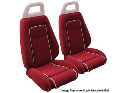 TMI Articulated Sport Performance Front and Rear Seat Upholstery Kit; Charcoal Grey Cloth with Red Piping (85-86 Mustang Convertible)