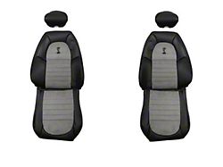 SVT Cobra Sport Front Seat Upholstery Kit with Cobra Logo; Dark Charcoal Vinyl and Medium Graphite UniSuede (2001 Mustang Cobra)