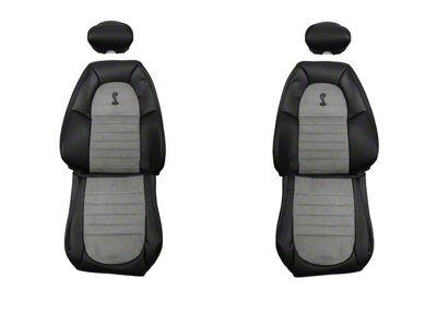 TMI SVT Cobra Sport Front Seat Upholstery Kit with Cobra Logo; Dark Charcoal Vinyl and Medium Graphite UniSuede (2001 Mustang Cobra)