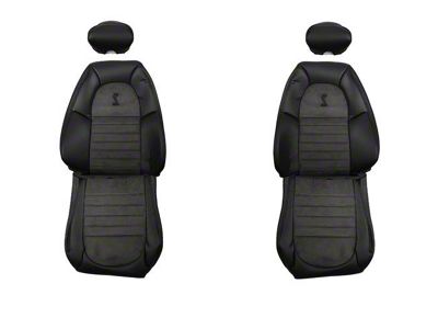 TMI SVT Cobra Sport Front Seat Upholstery Kit with Cobra Logo; Dark Charcoal Vinyl and Dark Charcoal UniSuede (2001 Mustang Cobra)