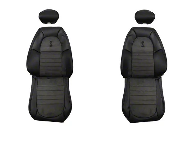 TMI SVT Cobra Sport Front Seat Upholstery Kit with Cobra Logo; Dark Charcoal Vinyl and Dark Charcoal UniSuede (2001 Mustang Cobra)
