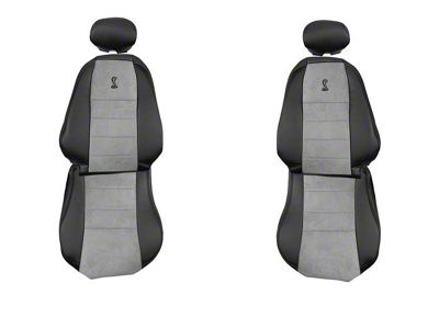 TMI SVT Cobra Sport Front Seat Upholstery Kit with Cobra Logo; Dark Charcoal Vinyl and Medium Graphite UniSuede (03-04 Mustang Cobra)