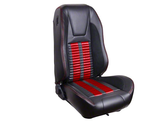 TMI Premium Sport R500 Upholstery and Foam Kit; Black Vinyl and Red Stripe/Stitch (99-04 Mustang Convertible)