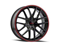 Touren TR60 Gloss Black with Red Ring Wheel; 18x8; 20mm Offset (10-15 Camaro, Excluding ZL1)