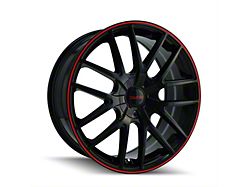 Touren TR60 Gloss Black with Red Ring Wheel; 20x8.5; 20mm Offset (11-23 RWD Charger, Excluding Widebody)