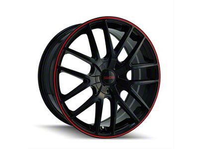 Touren TR60 Gloss Black with Red Ring Wheel; 20x8.5; 20mm Offset (11-23 RWD Charger, Excluding Widebody)