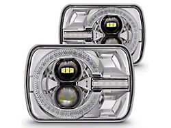 True Mods 5x7-Inch Crystal LED Halo Headlights with DRL and Turn Signals; Chrome Housing; Clear Lens (79-86 Mustang)