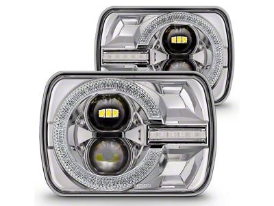 True Mods 5x7-Inch Crystal LED Halo Headlights with DRL and Turn Signals; Chrome Housing; Clear Lens (79-86 Mustang)
