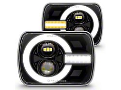 True Mods 5x7-Inch LED Headlights with DRL and Turn Signals; Black Housing; Clear Lens (79-86 Mustang)