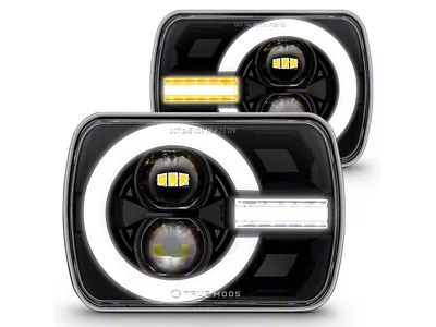 True Mods 5x7-Inch LED Headlights with DRL and Turn Signals; Black Housing; Clear Lens (79-86 Mustang)