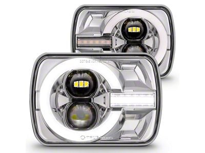 True Mods 5x7-Inch LED Headlights with DRL and Turn Signals; Chrome Housing; Clear Lens (79-86 Mustang)