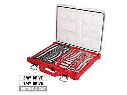 Milwaukee Tool 1/4-Inch and 3/8-Inch Metric and SAE Ratchet and Socket Set with PACKOUT Low-Profile Organizer; 106-Piece 