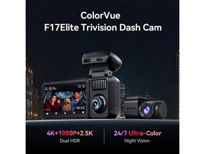 3-Channel Windshield Dash Cam with Sticky Mount; 64GB (Universal; Some Adaptation May Be Required)