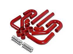 3-Inch Aluminum Intercooler Piping Kit with 90-Degree Silicon Hoses; 8-Piece; Red (Universal; Some Adaptation May Be Required)