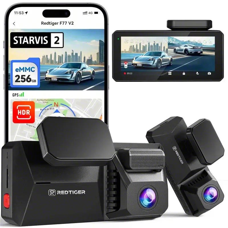 Universal AM 4K+4K Windshield Dash Cam with Sticky Mount; 128GB ...