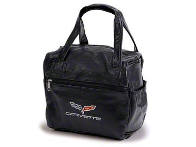 Leather Car Bag with C6 Logo and Script; Black