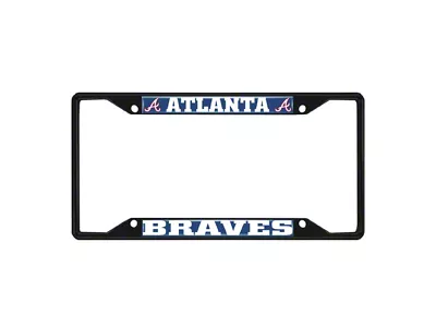 License Plate Frame with Atlanta Braves Logo; Black and Navy (Universal; Some Adaptation May Be Required)