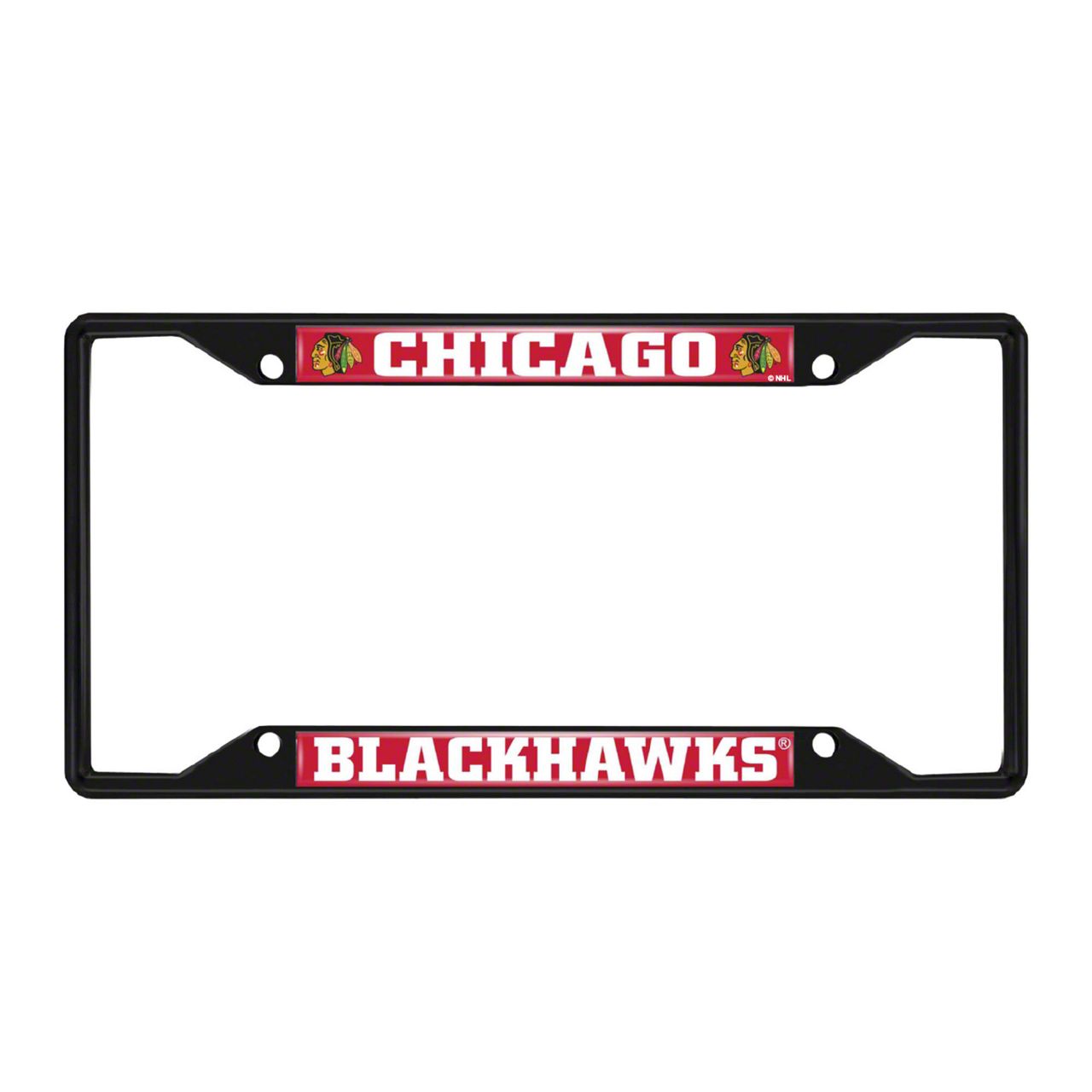 Universal AM License Plate Frame with Chicago Blackhawks Logo; Black and Red (Universal; Some