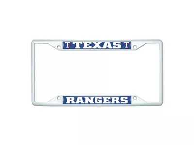 License Plate Frame with Texas Rangers; White (Universal; Some Adaptation May Be Required)