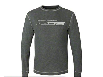 Vintage Thermal Long Sleeve Shirt with Corvette Z06 Script; Black