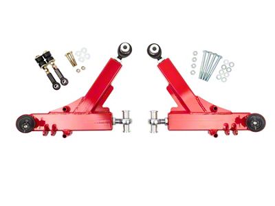 UMI Performance Adjustable Boxed Front Lower A-Arms; Rod Ends; Red (93-02 Camaro)