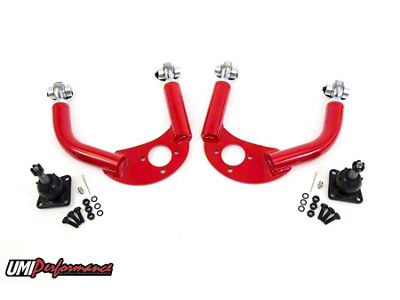 UMI Performance Adjustable Front Upper A-Arms; Mild Steel; Red (93-02 Camaro)