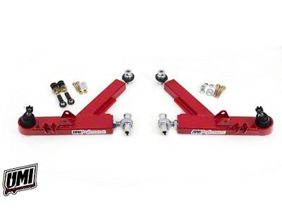 UMI Performance Competition Boxed Front Lower A-Arms; Rod Ends; Red (93-02 Camaro)