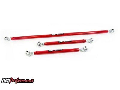 UMI Performance Double Adjustable Rear Lower Control Arm and Panhard Bar Kit; Chromoly; Red (93-02 Camaro)