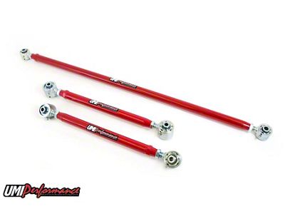 UMI Performance Double Adjustable Rear Lower Control Arm and Panhard Bar Kit; Mild Steel; Red (93-02 Camaro)