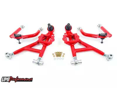 UMI Performance Drag Adjustable Front A-Arm Kit; Red (93-02 Camaro)