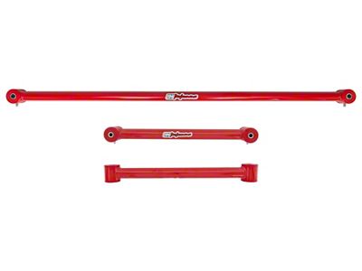 UMI Performance Non-Adjustable Rear Lower Control Arm and Panhard Bar Kit; Red (93-02 Camaro)
